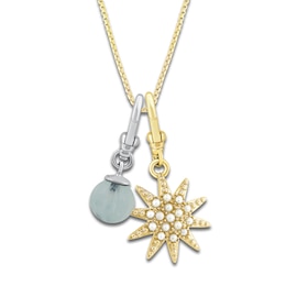 Charm'd by Lulu Frost Freshwater Cultured Pearl Star & Natural Aquamarine Birthstone Charm 18&quot; Box Chain Necklace Set 10K Two-Tone Gold