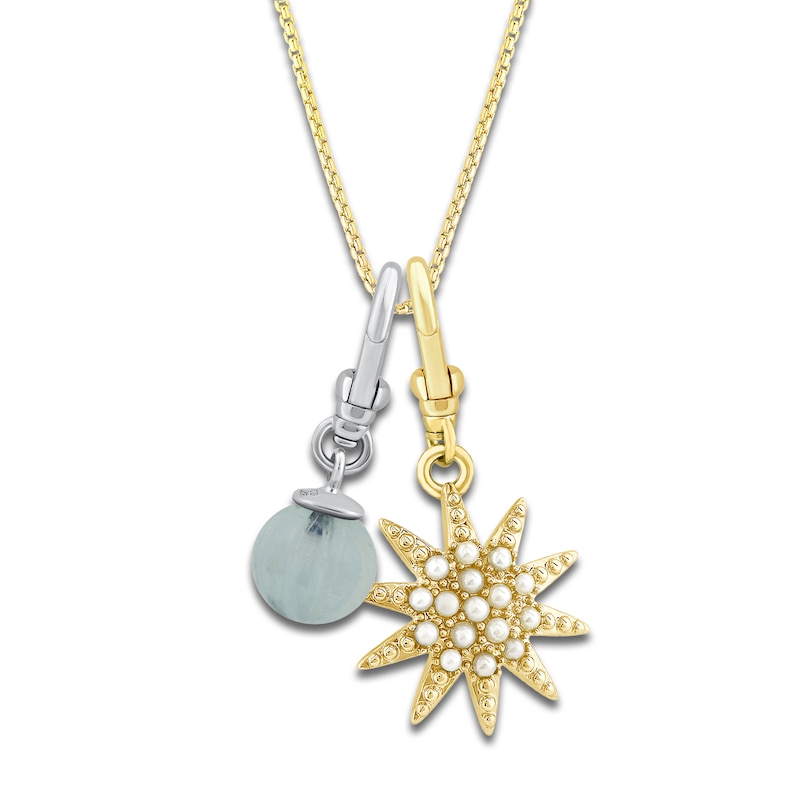 Main Image 1 of Charm'd by Lulu Frost Freshwater Cultured Pearl Star & Natural Aquamarine Birthstone Charm 18&quot; Box Chain Necklace Set 10K Two-Tone Gold