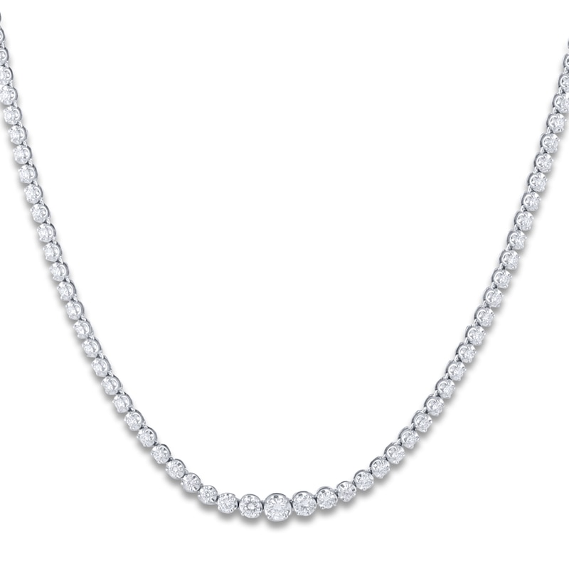 Graduated Diamond Tennis Necklace 3 ct tw Round 14K White Gold 18"