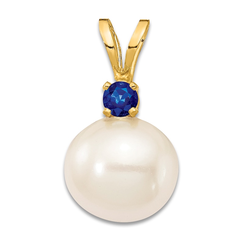 Freshwater Cultured Pearl & Natural Sapphire Necklace Charm 14K Yellow Gold