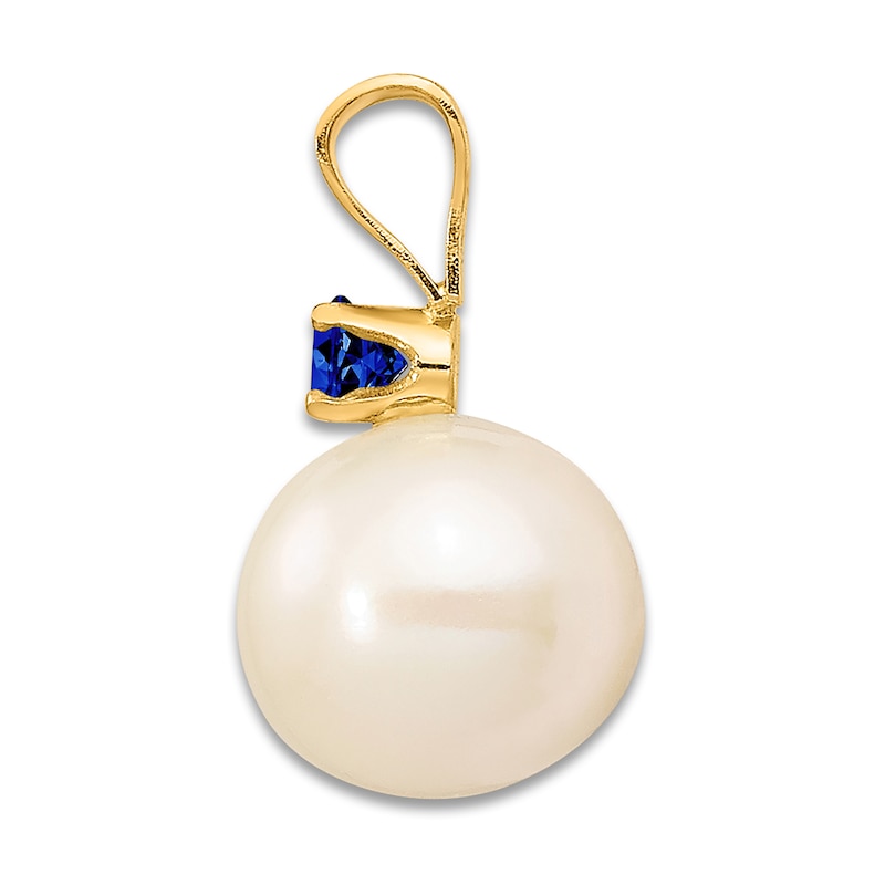 Freshwater Cultured Pearl & Natural Sapphire Necklace Charm 14K Yellow Gold
