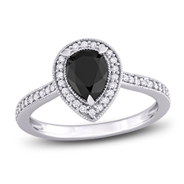 Black & White Diamond Halo Engagement Ring 1-1/4 ct tw Pear/Round 14K White Gold