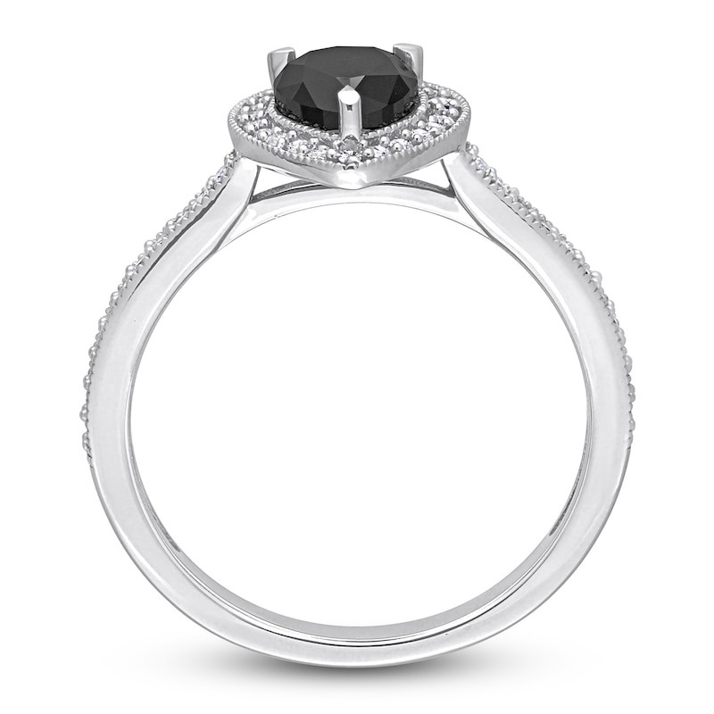 Black & White Diamond Halo Engagement Ring 1-1/4 ct tw Pear/Round 14K White Gold