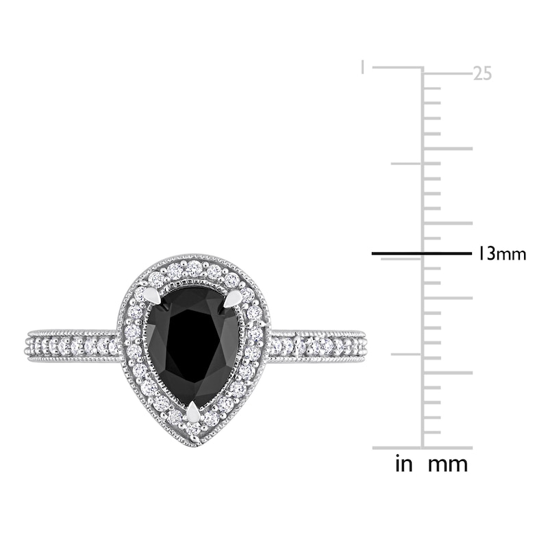 Black & White Diamond Halo Engagement Ring 1-1/4 ct tw Pear/Round 14K White Gold