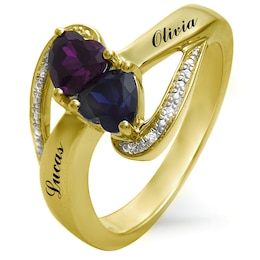 Couple's Double Heart Birthstone Ring (2 Stones and Lines)