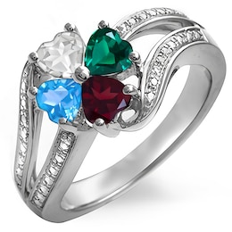 Heart Birthstone Flower Ring (4 Stones)