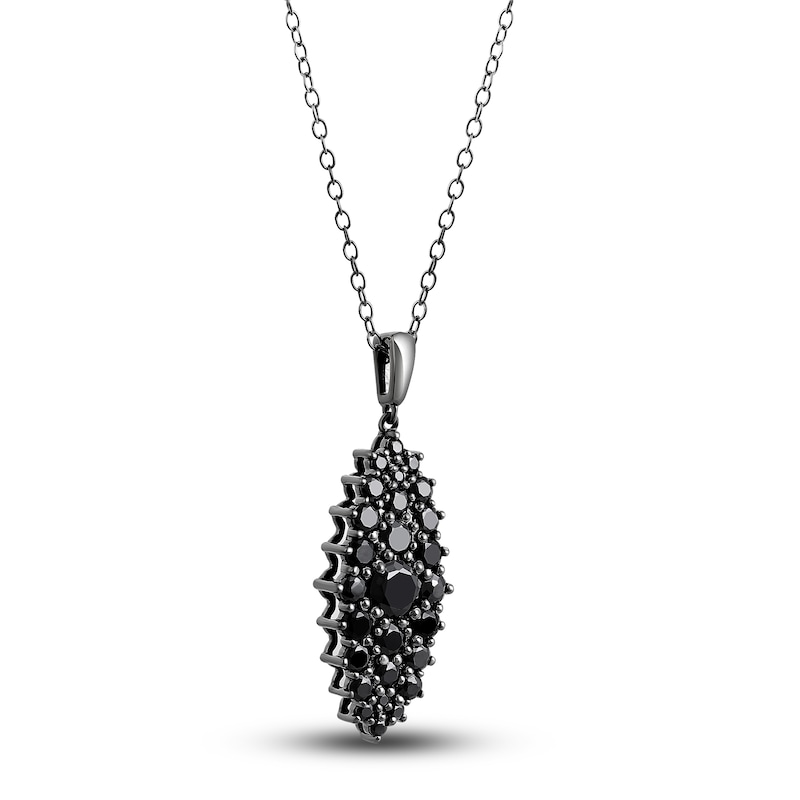 Main Image 2 of Black Diamond Pendant Necklace 2 ct tw Round 14K White Gold/Black Rhodium 18&quot;