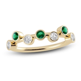 Juliette Maison Natural White Sapphire & Natural Emerald Ring 10K Yellow Gold