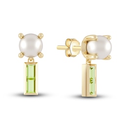 Juliette Maison Natural Peridot Baguette and Freshwater Cultured Pearl Earrings 10K Yellow Gold
