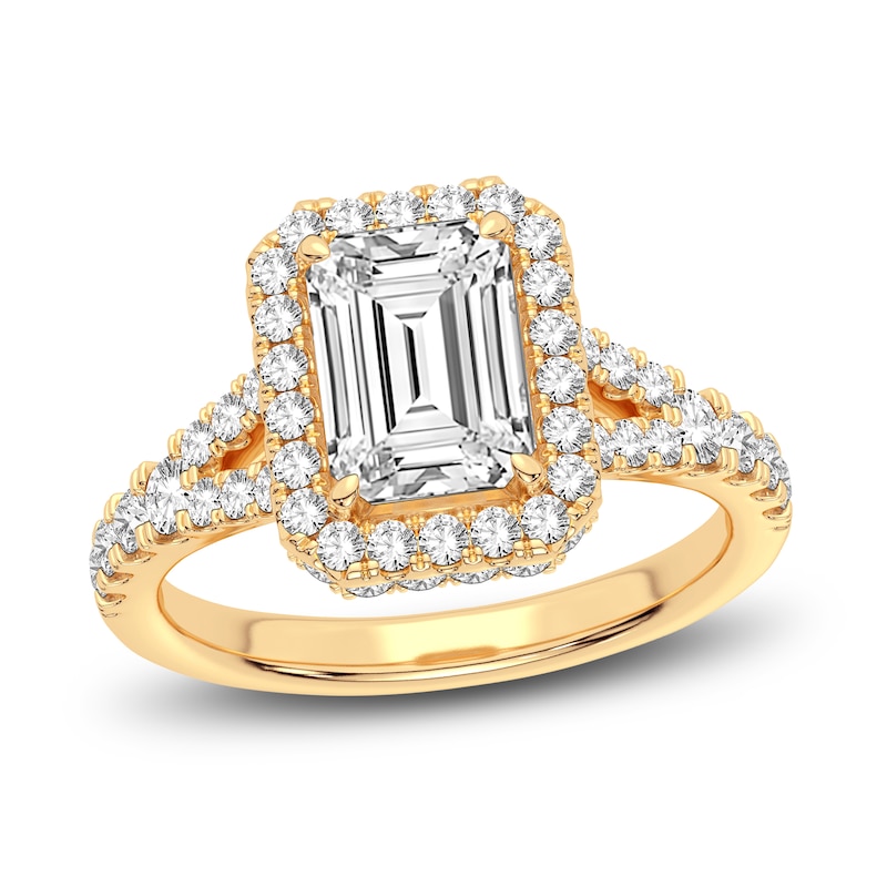 Lab-Created Diamond Engagement Ring 2-3/4 ct tw Emerald/Round 14K ...