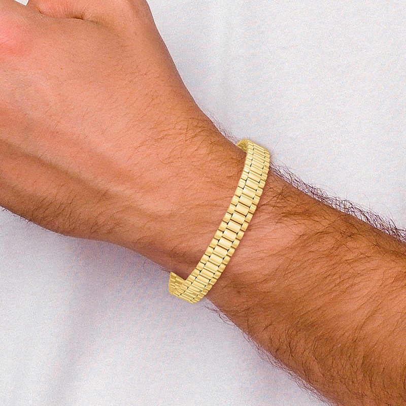 Main Image 4 of Men's Semi-Solid High-Polish Link Bracelet 14K Yellow Gold 8&quot;