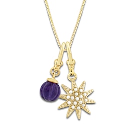 Charm'd by Lulu Frost Freshwater Cultured Pearl Star & Natural Amethyst Birthstone Charm 18&quot; Box Chain Necklace Set 10K Yellow Gold
