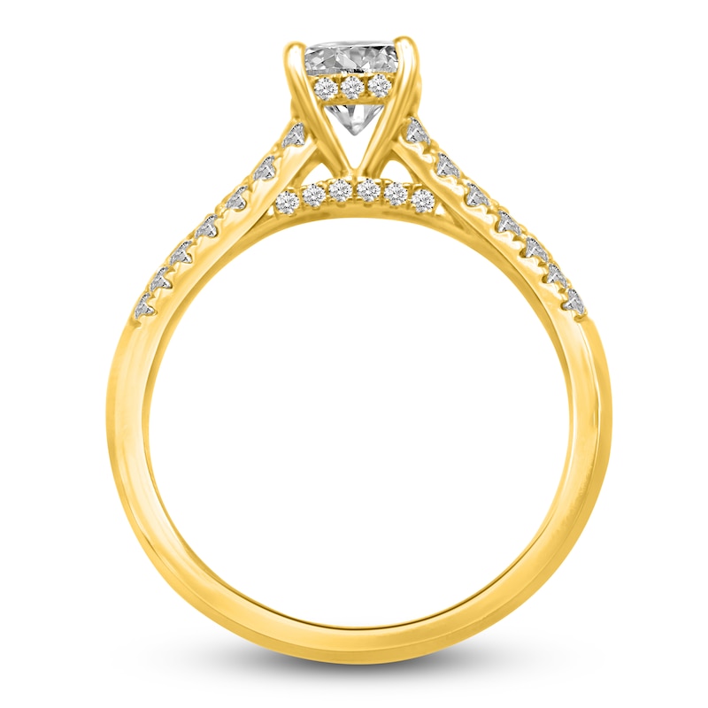 Diamond Halo Engagement Ring 1-3/8 ct tw Cushion/Round 14K Yellow Gold