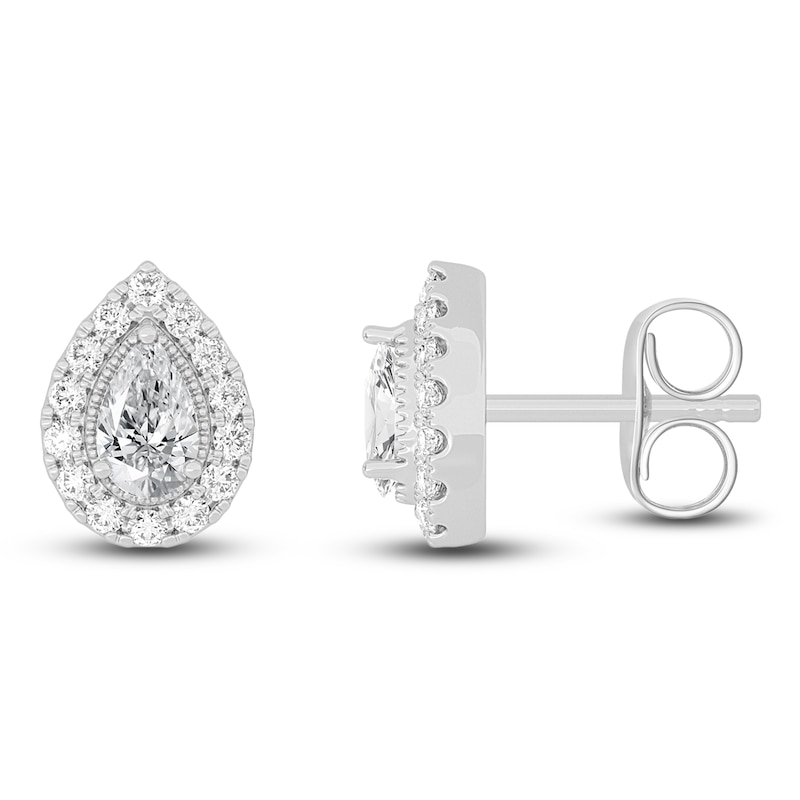 Main Image 1 of Diamond Earrings 5/8 ct tw Pear/Round 14K White Gold