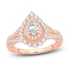 Thumbnail Image 1 of Diamond Double Halo Ring 3/4 ct tw Pear/Round 14K Rose Gold