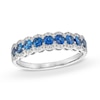 Thumbnail Image 1 of Kallati Round-Cut Natural Blue Sapphire Ring 1/5 ct tw Diamonds 14K White Gold