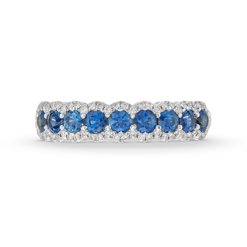 Main Image 4 of Kallati Round-Cut Natural Blue Sapphire Ring 1/5 ct tw Diamonds 14K White Gold