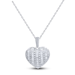 Diamond Heart Pendant Necklace 1/4 ct tw Round 14K White Gold 18&quot;