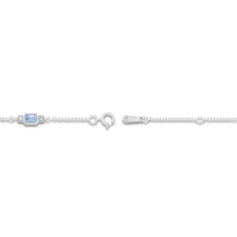 Main Image 2 of Rectangle-Cut Natural Swiss Blue Topaz & Diamond Station Bracelet 1/20 ct tw 10K White Gold 7.25&quot;