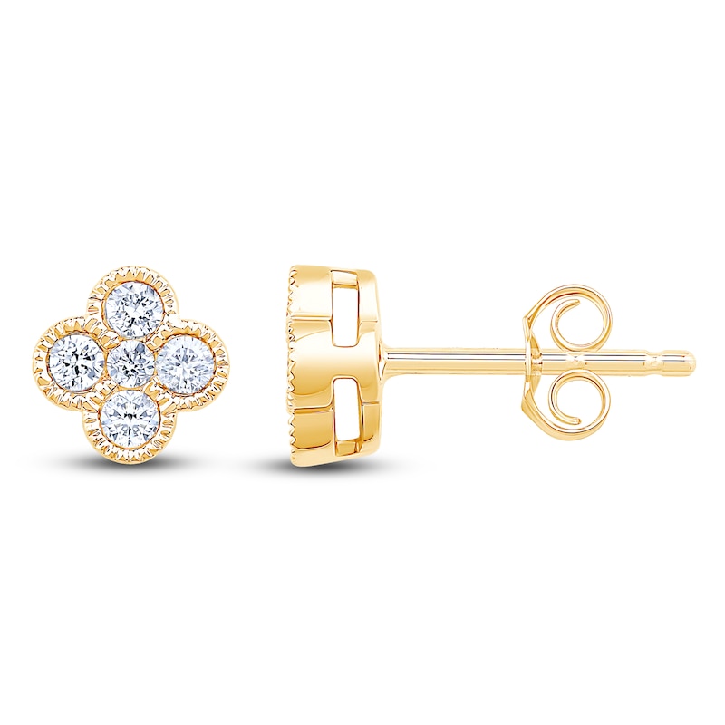 Main Image 1 of Diamond Clover Stud Earrings 1/4 ct tw 10K Yellow Gold