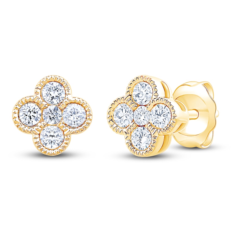 Main Image 2 of Diamond Clover Stud Earrings 1/4 ct tw 10K Yellow Gold