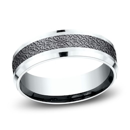 Men's Ottoman Pattern Comfort-Fit Wedding Band 7mm 14K White Gold & Matte Dark Gray Tantalum