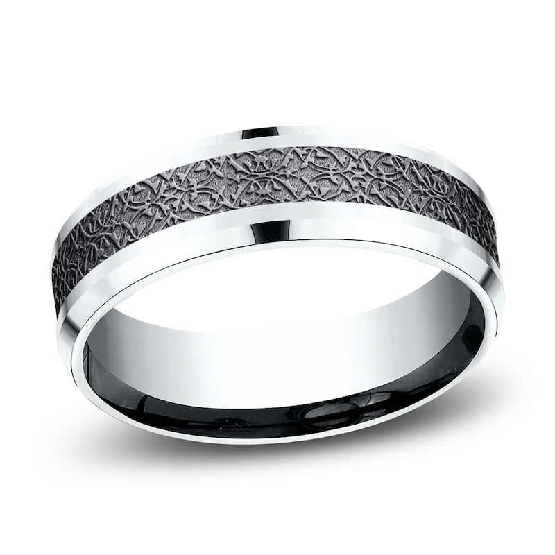 Main Image 1 of Men's Ottoman Pattern Comfort-Fit Wedding Band 7mm 14K White Gold & Matte Dark Gray Tantalum