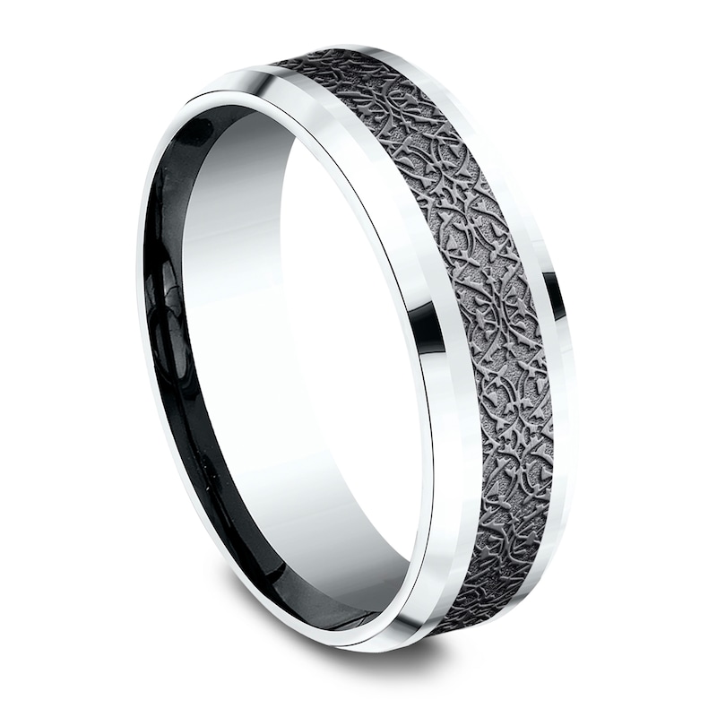 Main Image 2 of Men's Ottoman Pattern Comfort-Fit Wedding Band 7mm 14K White Gold & Matte Dark Gray Tantalum