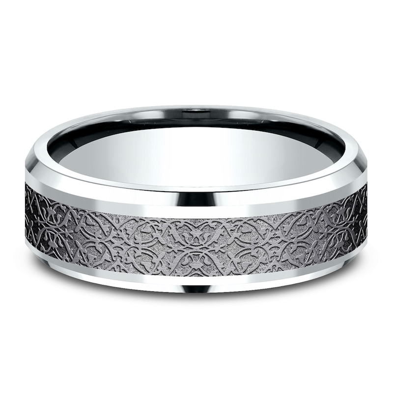 Main Image 3 of Men's Ottoman Pattern Comfort-Fit Wedding Band 7mm 14K White Gold & Matte Dark Gray Tantalum