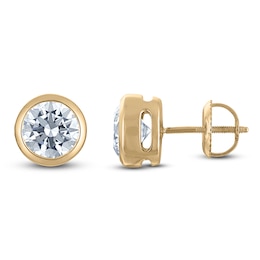 Certified Round-Cut Diamond Bezel-Set Solitaire Stud Earrings 1 ct tw 14K Yellow Gold (I1/I)