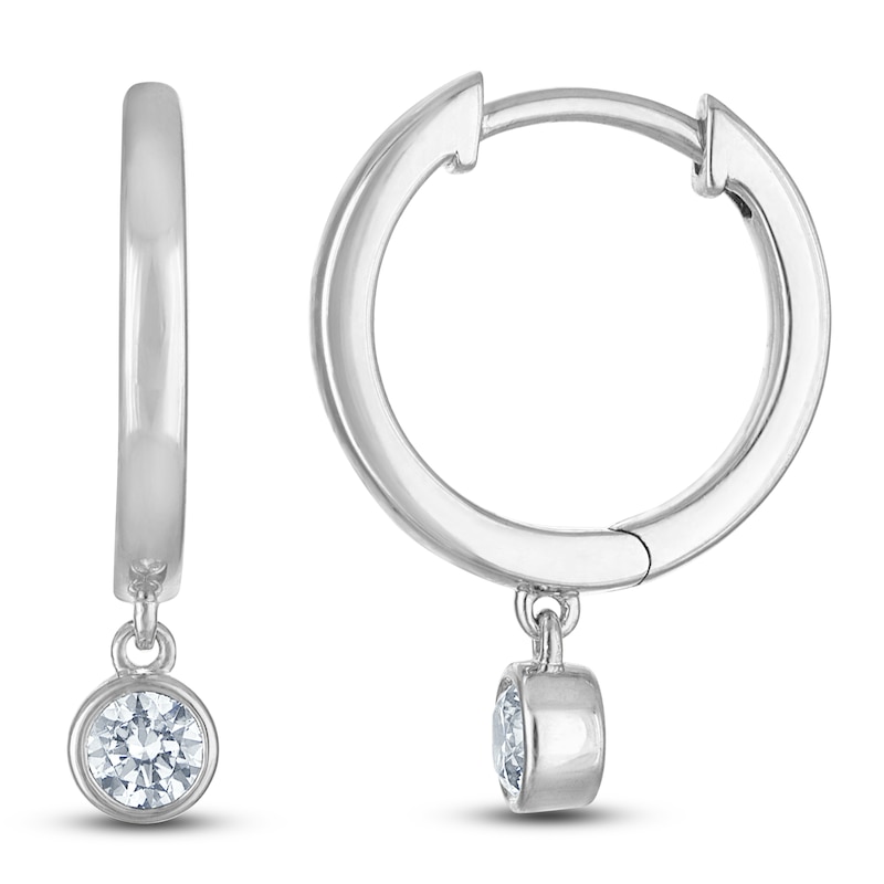 Main Image 1 of Certified Round-Cut Diamond Bezel-Set Solitaire Dangle Hoop Earrings 1/2 ct tw 14K White Gold (I/I1)