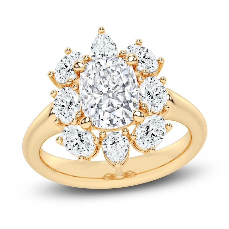 Main Image 1 of Created By Jared Studio Lab-Created Cushion-Cut Diamond Halo Engagement Ring 3-3/8 ct tw 14K Yellow Gold