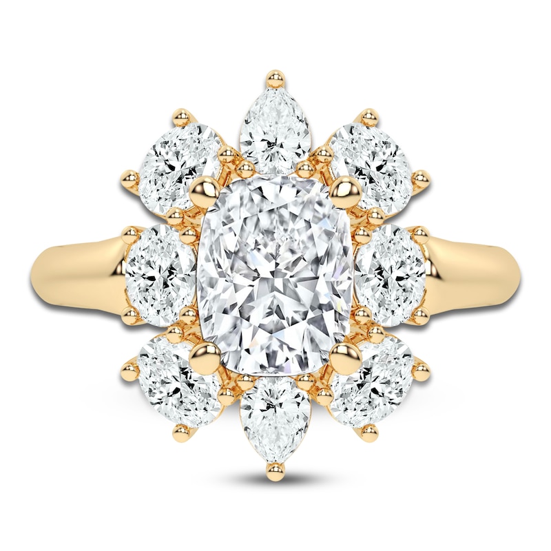 Main Image 3 of Created By Jared Studio Lab-Created Cushion-Cut Diamond Halo Engagement Ring 3-3/8 ct tw 14K Yellow Gold