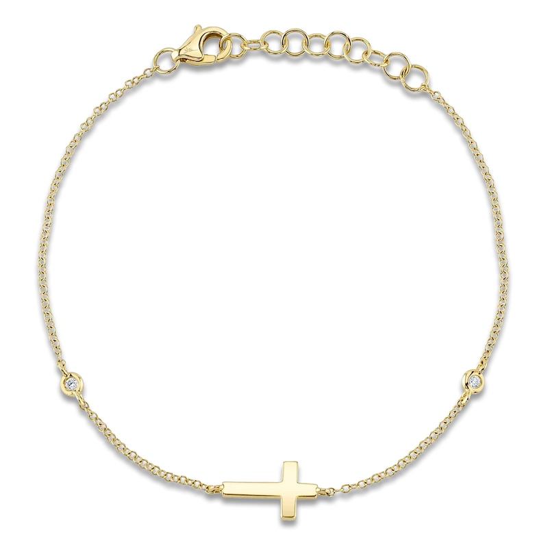 Main Image 1 of Shy Creation Diamond Accent Sideways Cross Bracelet 14K Yellow Gold 7&quot; SC55026526