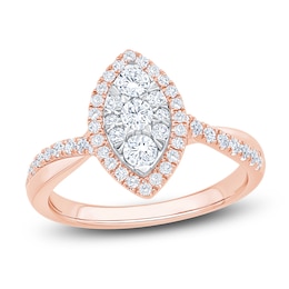 Brilliant Moments Multi-Diamond Marquise Halo Engagement Ring 3/4 ct tw 14K Rose Gold