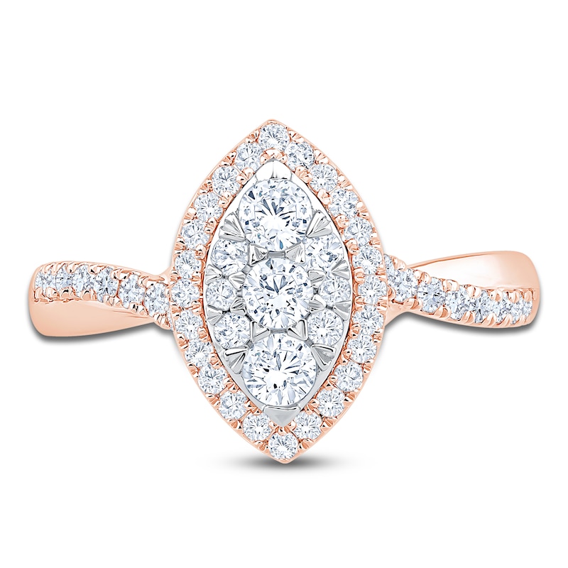 Brilliant Moments Multi-Diamond Marquise Halo Engagement Ring 3/4 ct tw 14K Rose Gold