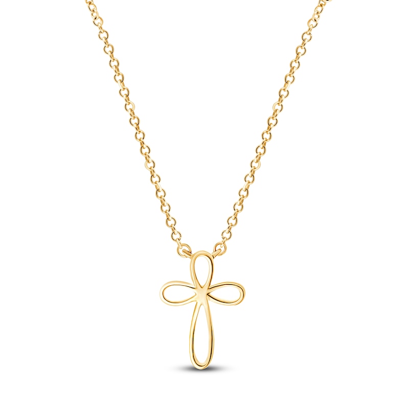 Main Image 1 of Children's Looping Cross Necklace 14K Yellow Gold 13&quot;