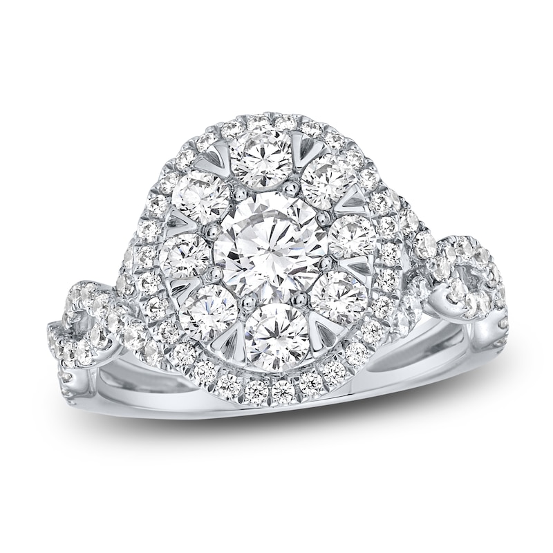 Main Image 1 of Brilliant Moments Round-Cut Multi-Diamond Oval Halo Engagement Ring 1-5/8 ct tw 18K White Gold