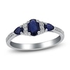 Thumbnail Image 1 of Oval-Cut & Pear-Shaped Natural Blue Sapphire & Diamond Three-Stone Ring 1/15 ct tw 14K White Gold