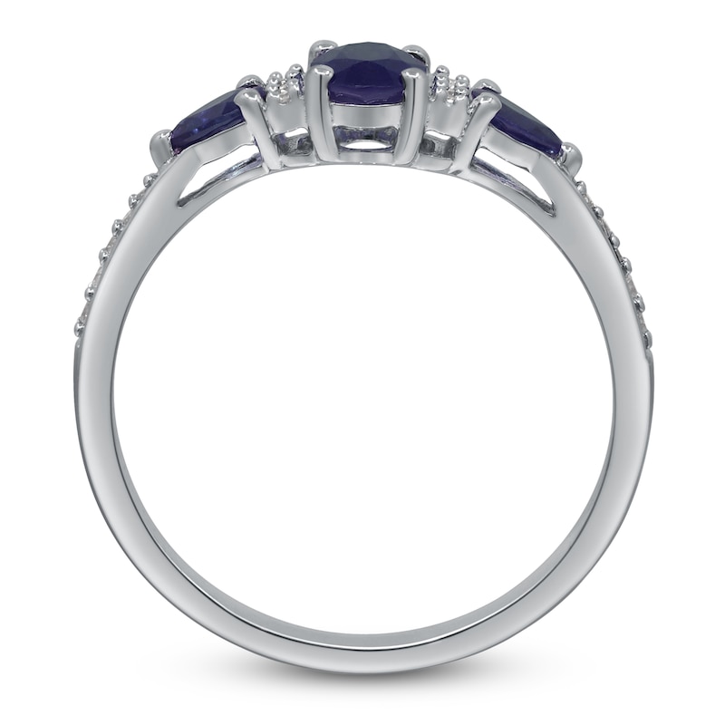 Main Image 3 of Oval-Cut & Pear-Shaped Natural Blue Sapphire & Diamond Three-Stone Ring 1/15 ct tw 14K White Gold