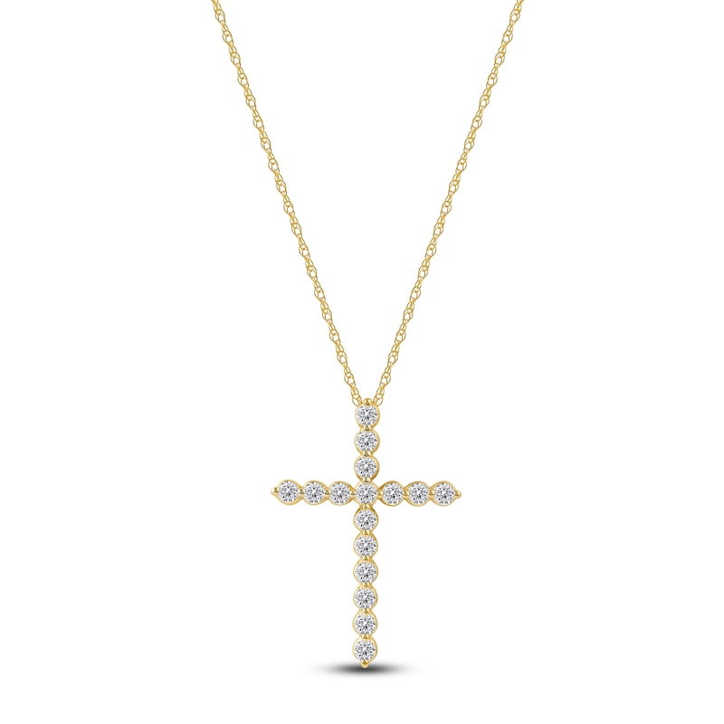 Main Image 1 of Lab-Created Diamond Cross Necklace 1 ct tw 14K Yellow Gold 18&quot;