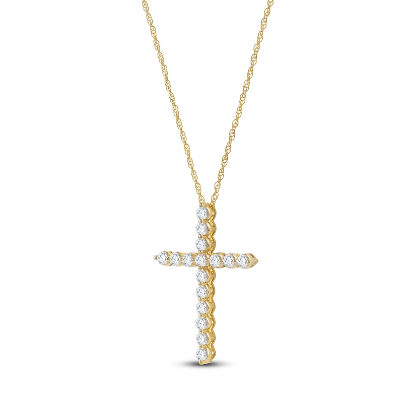 Main Image 2 of Lab-Created Diamond Cross Necklace 1 ct tw 14K Yellow Gold 18&quot;