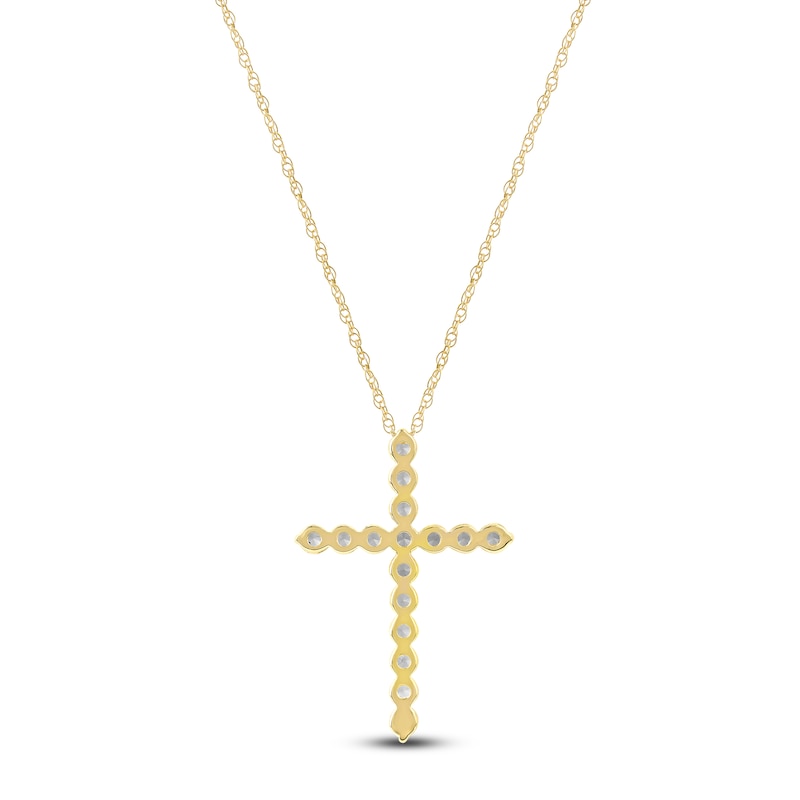 Main Image 3 of Lab-Created Diamond Cross Necklace 1 ct tw 14K Yellow Gold 18&quot;