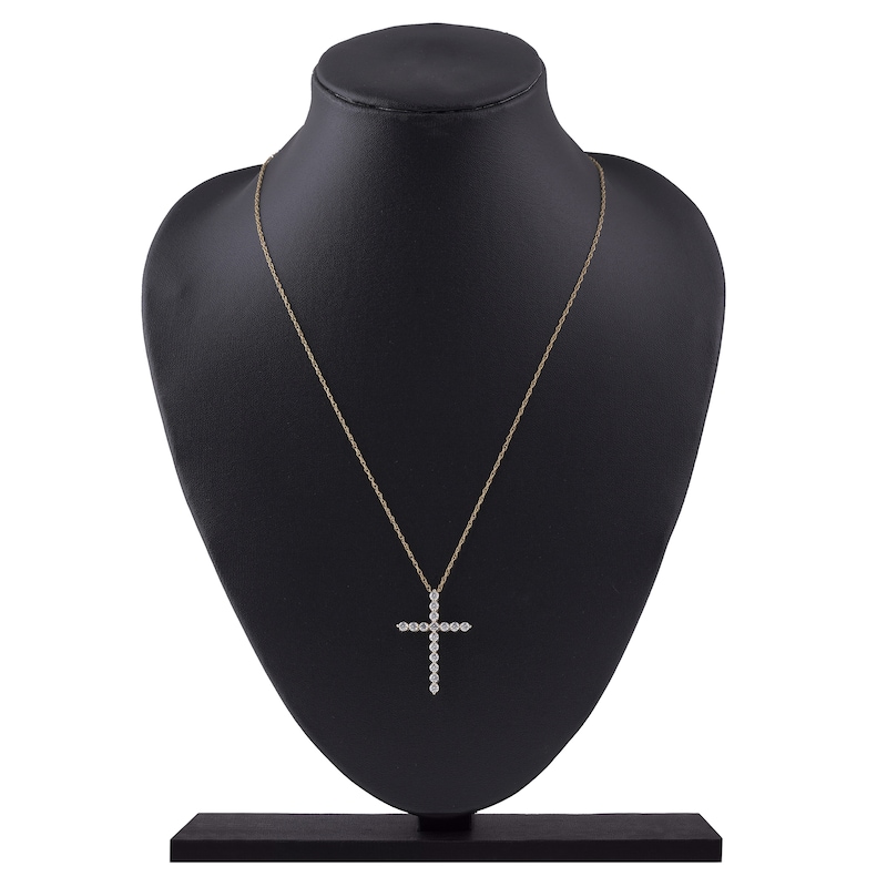 Main Image 5 of Lab-Created Diamond Cross Necklace 1 ct tw 14K Yellow Gold 18&quot;