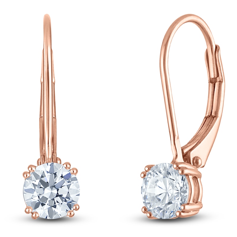 Main Image 2 of Round-Cut Lab-Created Diamond Solitaire Drop Earrings 1 ct tw 14K Rose Gold (SI2/F)