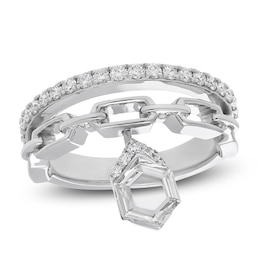 J'Lure Hexagon Portrait-Cut Lab-Created Diamond Chain Link Ring 1 ct tw 14K White Gold