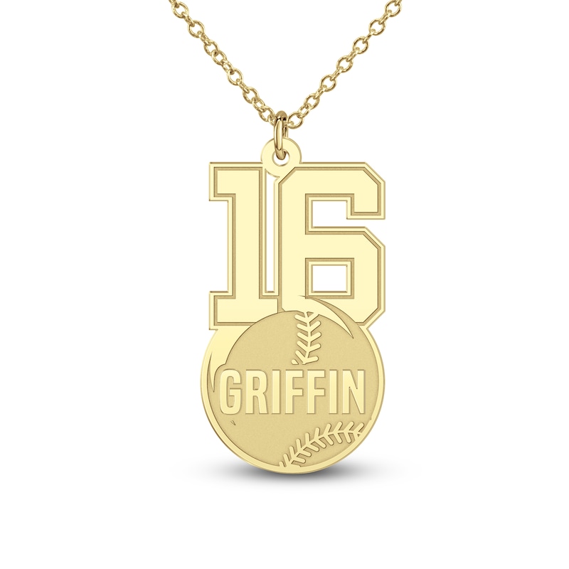 Main Image 1 of Engravable Sports Number Necklace 24K Yellow Gold-Plated Sterling Silver 18&quot;