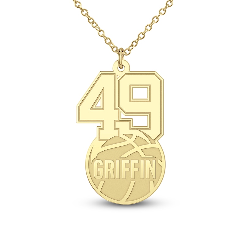 Main Image 2 of Engravable Sports Number Necklace 24K Yellow Gold-Plated Sterling Silver 18&quot;