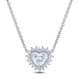 Heart-Shaped Lab-Created Diamond Halo Necklace 5/8 ct tw 14K White Gold 18&quot;