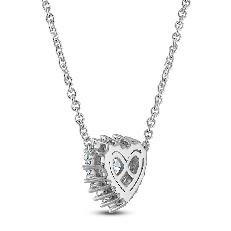 Main Image 3 of Heart-Shaped Lab-Created Diamond Halo Necklace 5/8 ct tw 14K White Gold 18&quot;